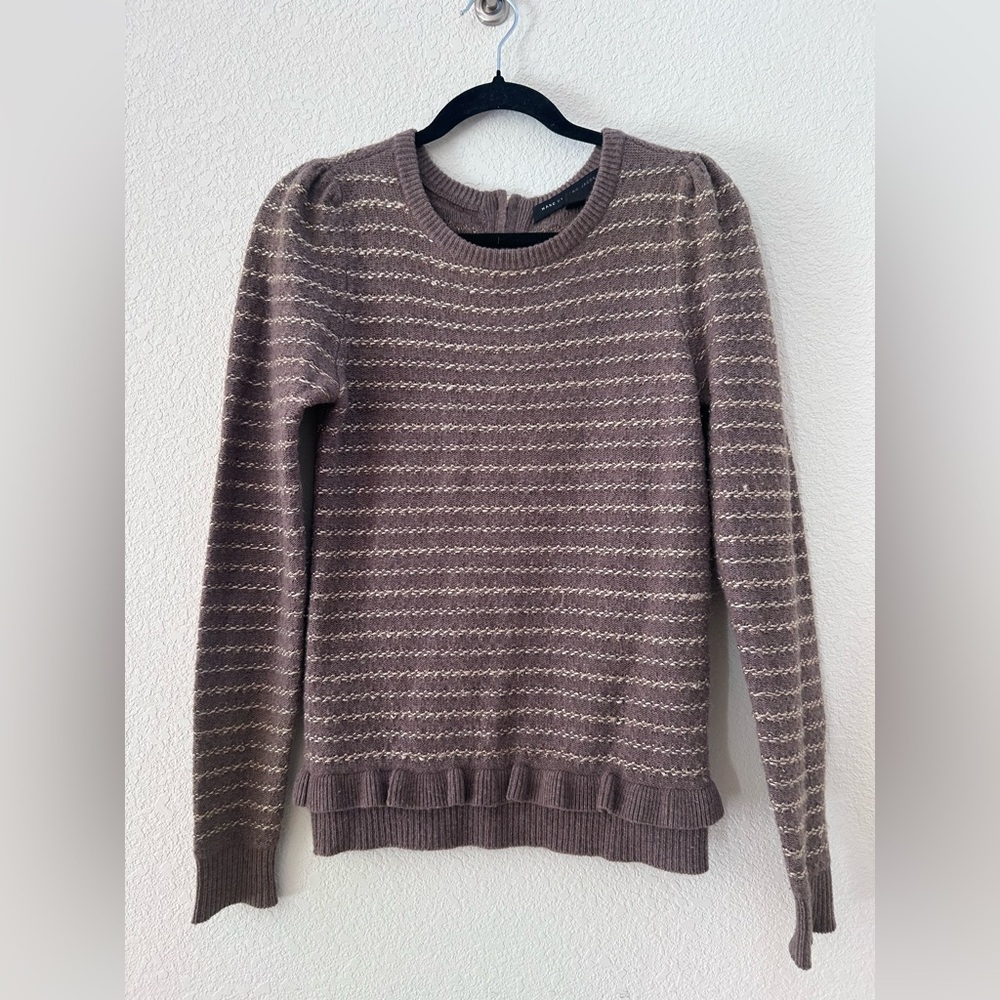Marc By Marc Jacobs Brown and Gold Ruffle Crew Neck Wool Sweater Size XS